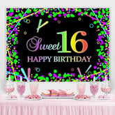 Toile de fond de joyeux anniversaire Sweet 16 de couleur noire pour la fête